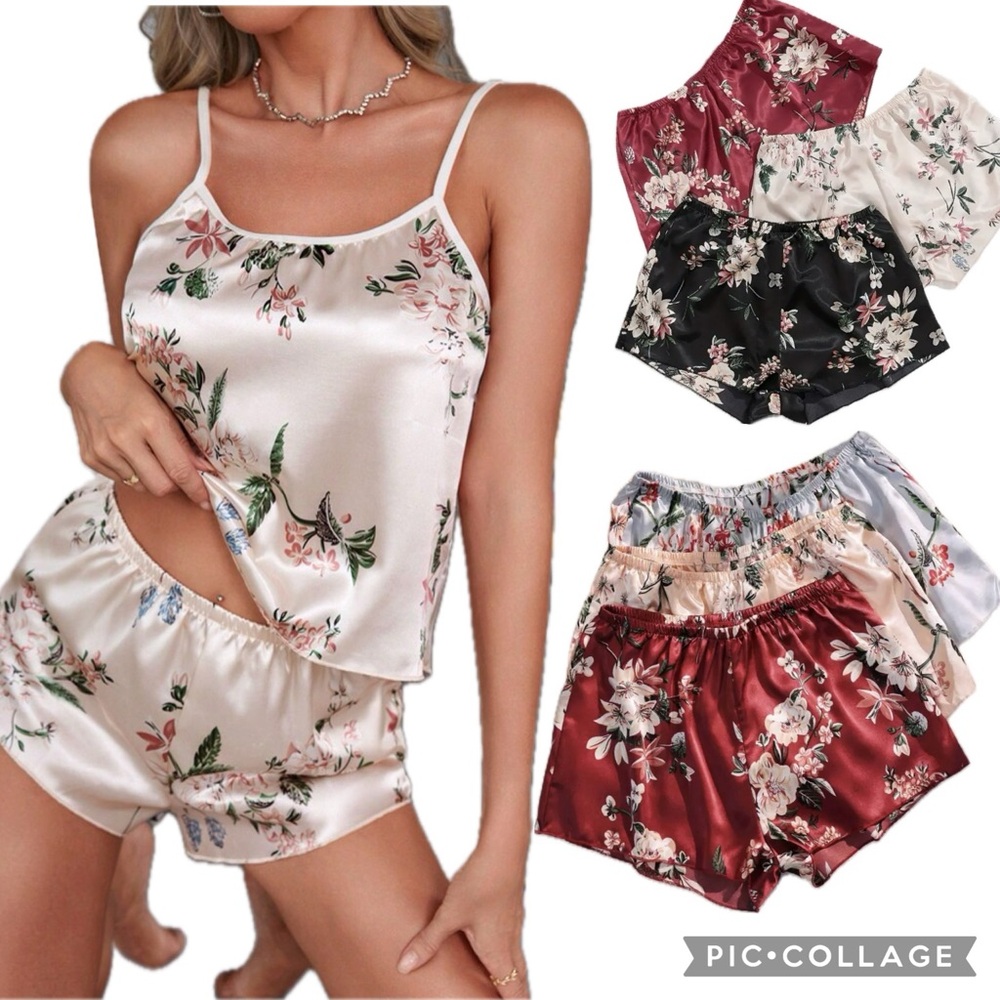 NEW! Luxe Nights Floral Print Satin Elastic Waist Pajama Shorts Mixed Colors